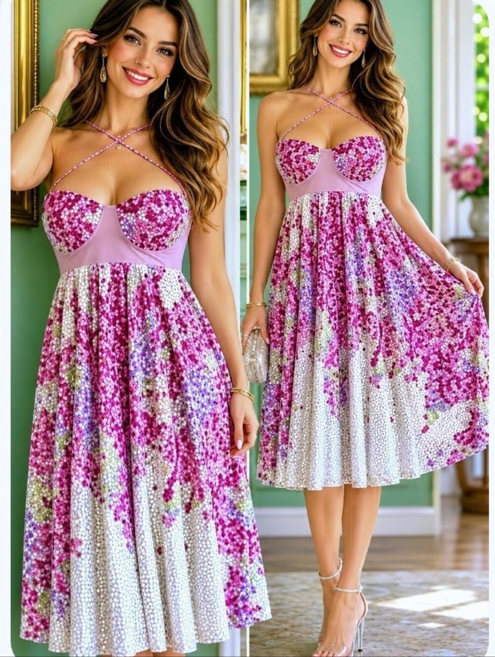 Mara Hoffman S Silk Lavender Blue Pink Bustier Resort Evening Flowy Dress USA